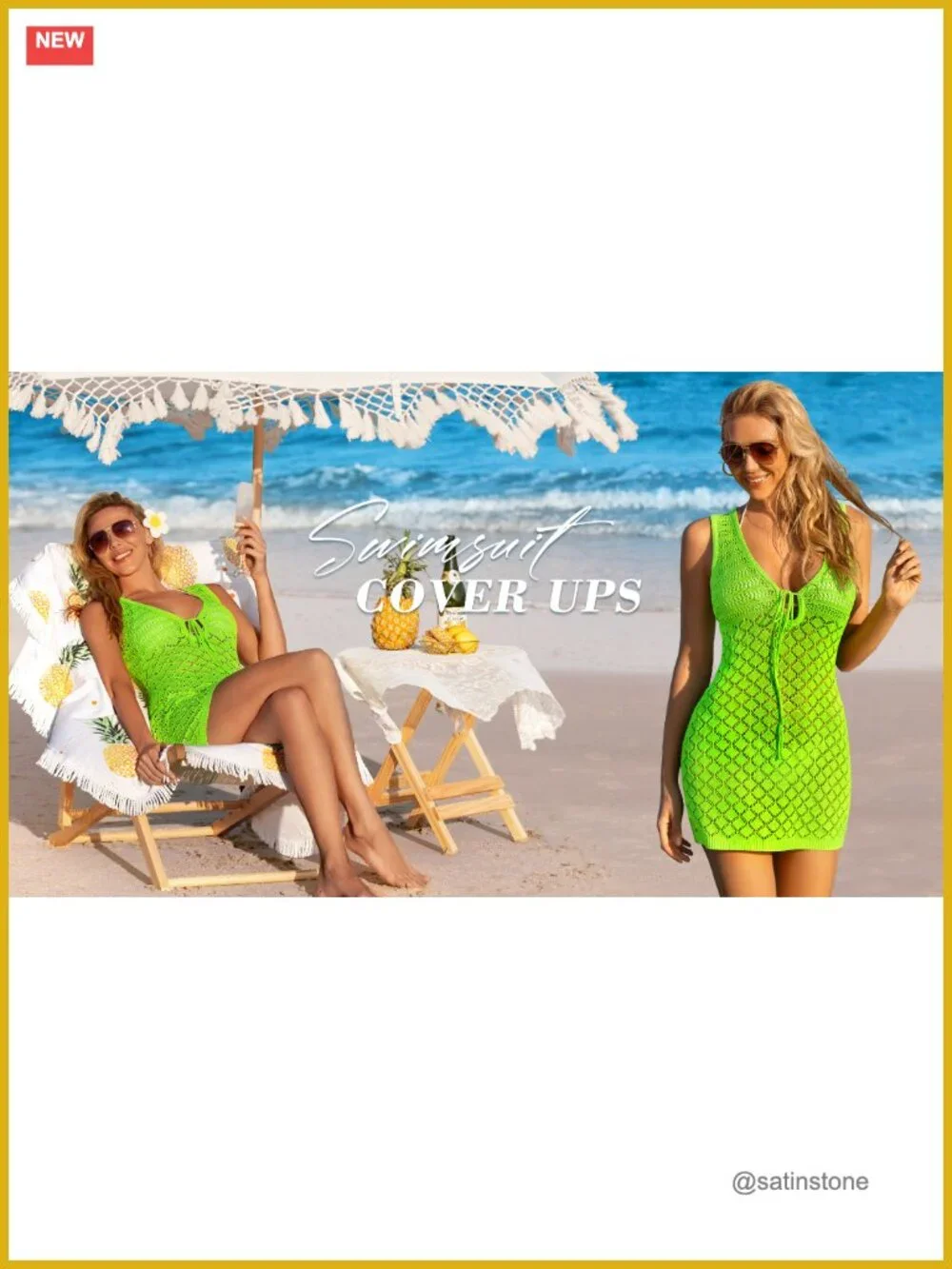 Crochet Swim Cover Up Dress V-Neck Sleeveless Front Tie Beach Coverup